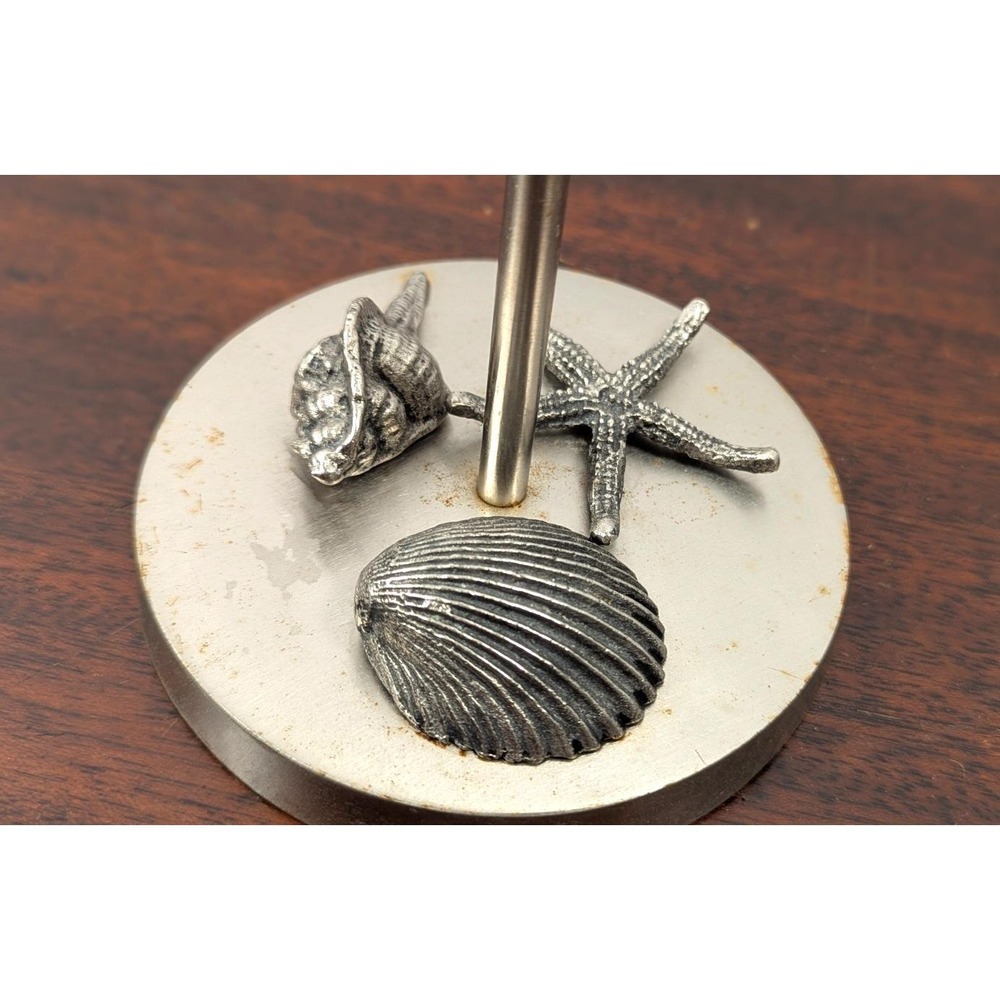 Vintage Coastal Nautical Double Towel Ring Holder Stand Brushed Nickel‎ Seashell - Picture 6 of 8